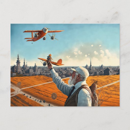 おじさんSiの飛行機はがき、ヴィンテージ航空機アート ポストカード (正面)