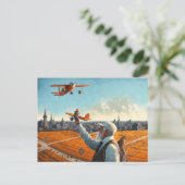 おじさんSiの飛行機はがき、ヴィンテージ航空機アート ポストカード (スタンド正面)