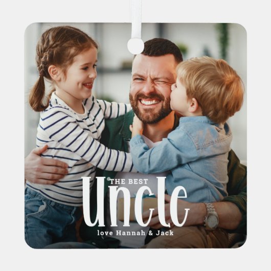 おじさ最高のんの写真のカスタム可愛い贈り物 メタルオーナメント (裏面)