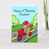 おじの2歳の誕生日のテディベアの消防車 カード (正面)