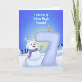 おじょうちゃん7歳の誕生日おめでとう 雪だるま カード (正面)
