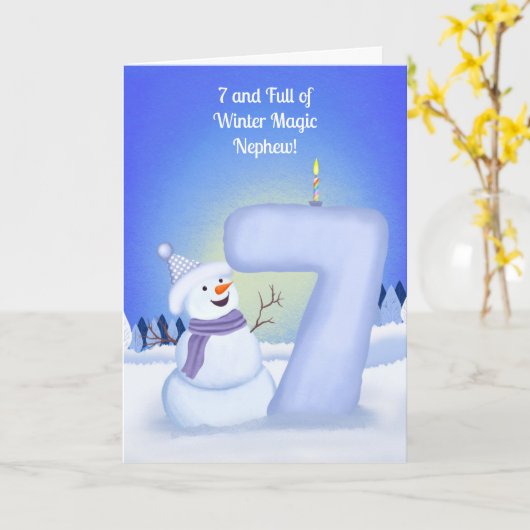 おじょうちゃん7歳の誕生日おめでとう 雪だるま カード (黄色い花)