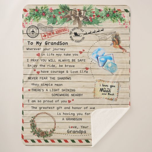 おじパーソナライズされたいちゃんから孫に手紙 シェルパブランケット (正面)