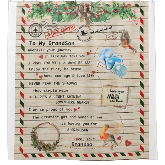 おじパーソナライズされたいちゃんから孫に手紙 シャワーカーテン (正面)