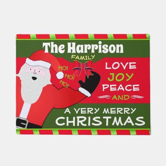 おすてき前の家族の名前のサンタ |クリスマス ドアマット (正面)