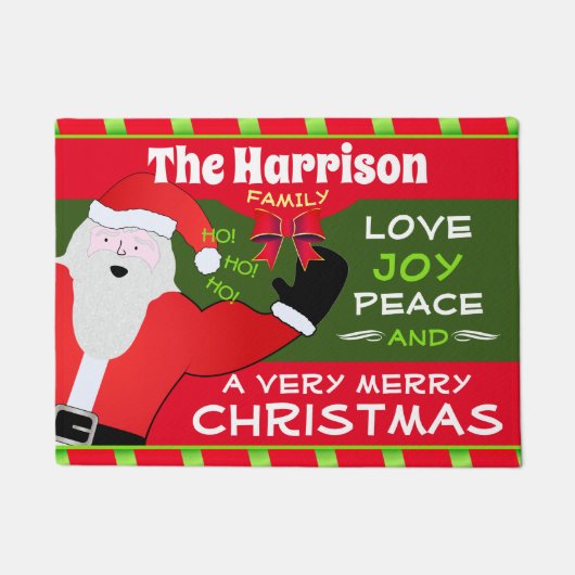 おすてき前の家族の名前のサンタ |クリスマス ドアマット (正面)