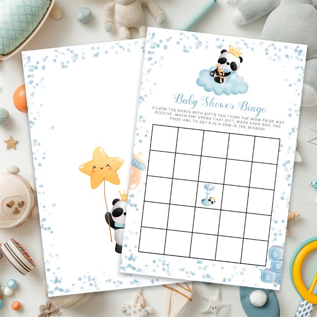 おすもうちゃんパンダくん 青いベイビーシャワービンゴカード (Budget Boy Panda Bear Blue Baby Shower Bingo Card)