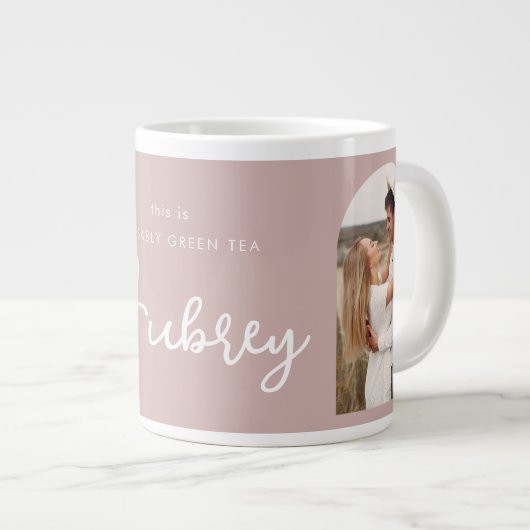おそらく緑茶2枚の写真と名前ピンク ジャンボコーヒーマグカップ (正面右)