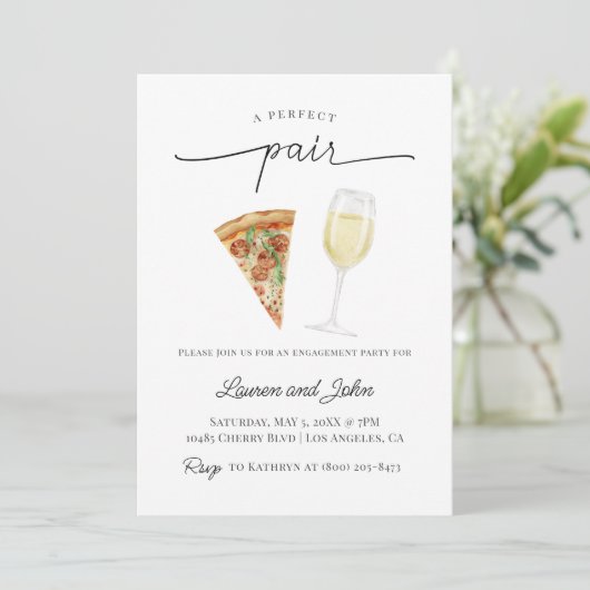おそろいのワインピザエンゲージメントパーティーシャワーのお誘い 招待状 (スタンド正面)
