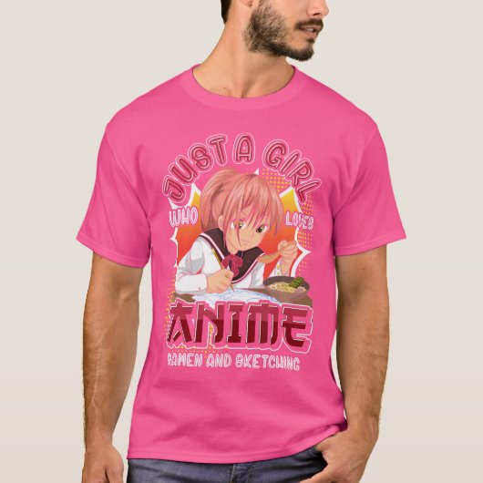 おたく女の子ラーメン女性をスケッチする Tシャツ (正面)
