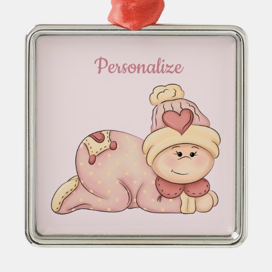 おだやかなベビーガールが到着した！(ベビーガール) メタルオーナメント (正面)