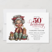 おちゃめな女性の50歳の誕生日 ユーモアあふれる  招待状 (正面)