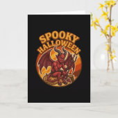 おちゃめな小さな悪魔のハロウィーン・レトロデザイン カード (黄色い花)