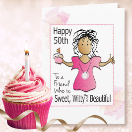 おちゃめな50歳の誕生日 女性 キャラクター 漫画 フリーグラフィック カード