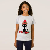 おっす?ソックモンキーの帽子をかぶったキャラクター猫の面白いデザイン Tシャツ (正面フル)