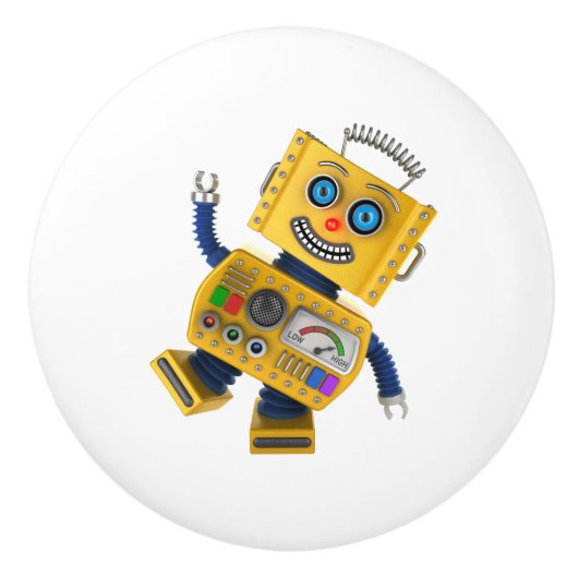 おっちょこちょいので黄色いおもちゃのロボット セラミックノブ (正面)