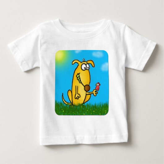 おっちょこちょいのな犬の乳児のワイシャツ ベビーTシャツ (正面)