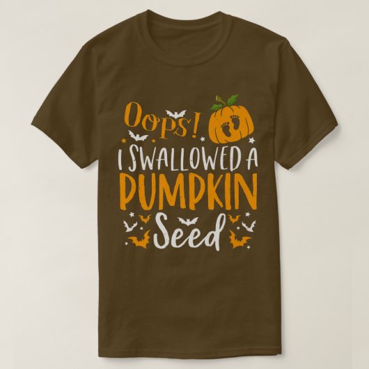 おっとカボチャ種ハロウィーン妊娠を飲み込んだ Tシャツ (デザイン正面)