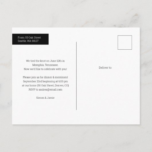 おっと、ふたりで結婚式 フォトウェディング発表 案内ポストカード (裏面)