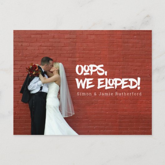 おっと、ふたりで結婚式 フォトウェディング発表 案内ポストカード (正面)