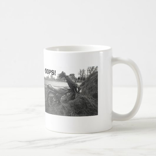 「おっと！」(偽おもしろいのバイクのミスハップのフェイクマン) ツートーンマグカップ (右)