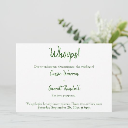 おっと！緑の白の延期結婚された発表 招待状 (スタンド正面)