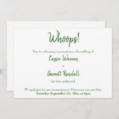 おっと!緑の白の延期結婚された発表 招待状 (正面/裏面)