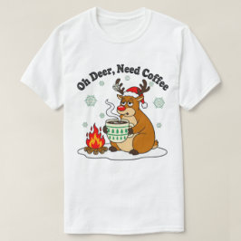 おっと！鹿はコーヒーがお好き 面白いホリデーアート Tシャツ