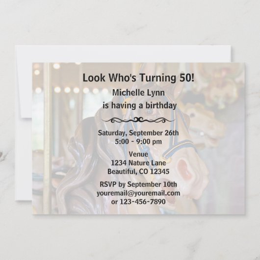 おっ！ルックフー50回転木馬馬誕生日招待状 招待状 (裏面)