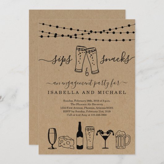 おつまみとスナックのビールと軽食 招待状 (正面/裏面)