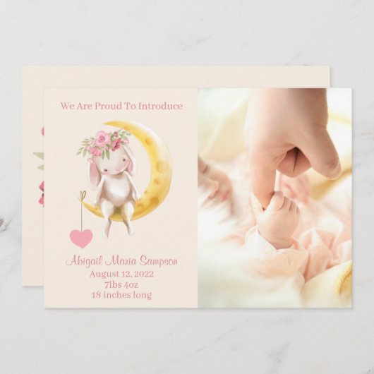 おつる前は月のバニー·フォト·バース·アナウンス 招待状 (正面/裏面)