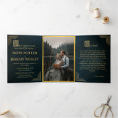 おとぎお洒落らい物語の本金ゴールドエメラルドマジカル 三つ折り招待状 (内部)