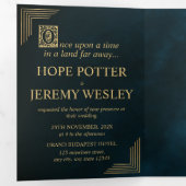 おとぎお洒落らい物語の本金ゴールドエメラルドマジカル 三つ折り招待状 (内部最初)