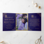 おとぎお洒落らい物語の本金ゴールド紫ベルベット 三つ折り招待状 (内部)