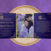 おとぎお洒落らい物語の本金ゴールド紫ベルベット 三つ折り招待状