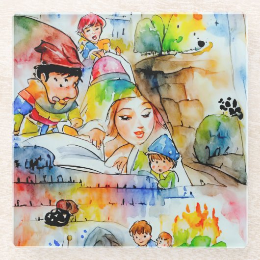 おとぎお洒落らい物語イラストレーション ガラスコースター (正面)