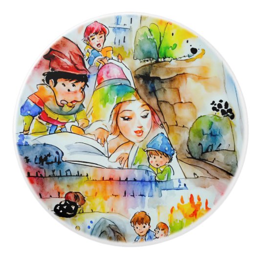 おとぎお洒落らい物語イラストレーション セラミックノブ (正面)