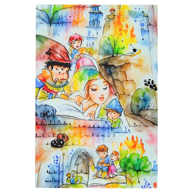 おとぎお洒落らい物語イラストレーション メタルプリント (正面)