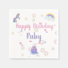 おとぎお洒落話の城とユニコーンのナプキン スタンダードカクテルナプキン