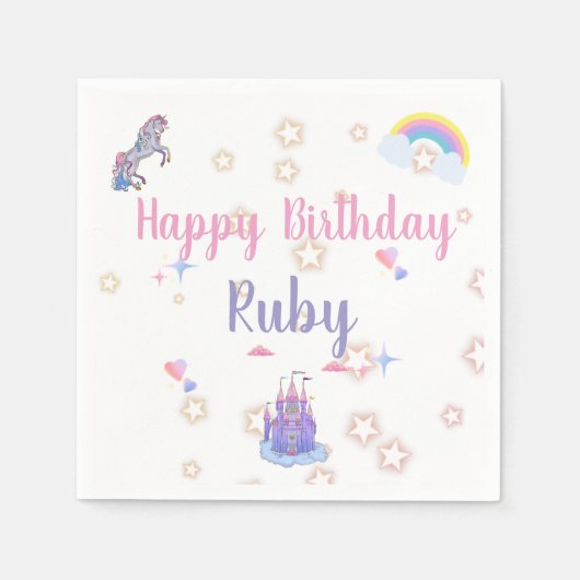 おとぎお洒落話の城とユニコーンのナプキン スタンダードカクテルナプキン (正面)
