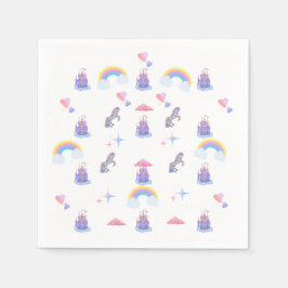 おとぎお洒落話の城とユニコーンのナプキン スタンダードカクテルナプキン