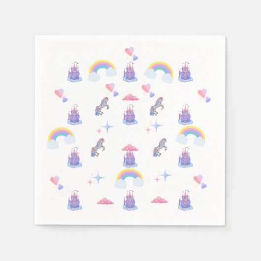 おとぎお洒落話の城とユニコーンのナプキン スタンダードカクテルナプキン (正面)