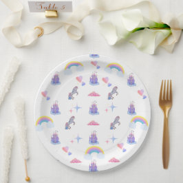 おとぎお洒落話の城とユニコーンプレート ペーパープレート