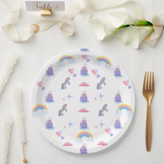 おとぎお洒落話の城とユニコーンプレート ペーパープレート (ウェディング)