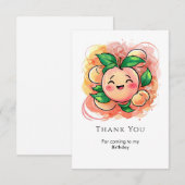 おとぎの世界のような子供の桃の誕生日 サンキューカード (正面/裏面)