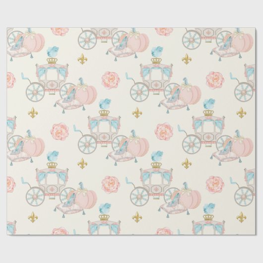 おとぎの国のような花車 ロイヤルフルール ゴールド ブラッシュ アイボリー ラッピングペーパー (フラット)