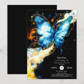 おとぎの国のような蝶の誕生日パーティー 招待状 (正面/裏面)