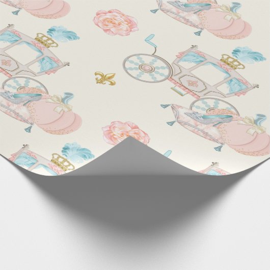 おとぎの国のような豪華な花車 フルール ゴールド ブラッシュ アイボリー ラッピングペーパー (角)