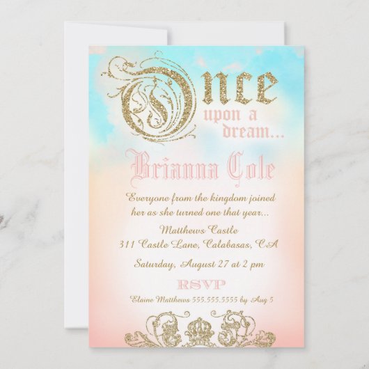 おとぎの国のプリンセスのファーストバースデー招待状 招待状 (裏面)