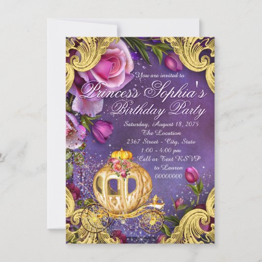 おとぎの国のプリンセス誕生日パーティーの招待状 招待状 (正面)